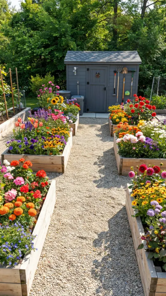 Raised Bed Vegetable Garden | Organized Layout with Gravel Paths | Garden Design Ideas