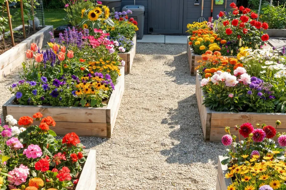 Raised Bed Vegetable Garden | Organized Layout with Gravel Paths | Garden Design Ideas