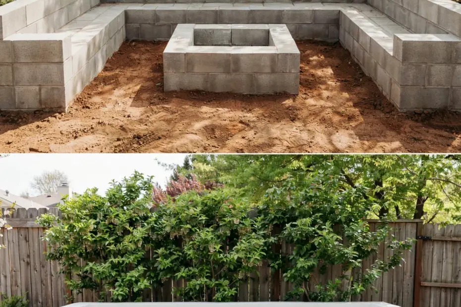 DIY Cinder Block Backyard Seating Area with Fire Pit Before & After