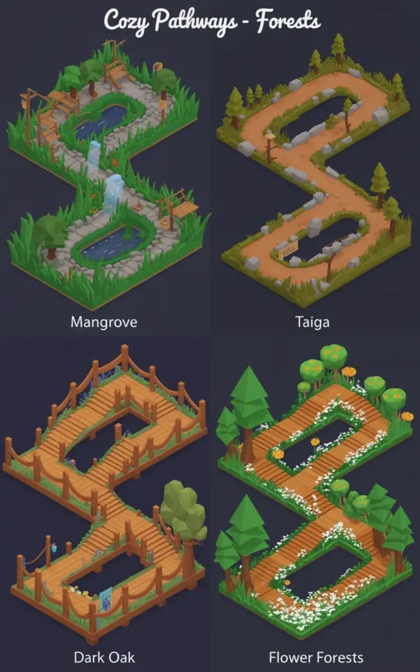 Forest Garden Path Layouts | Isometric Map Design for Woodland Pathways