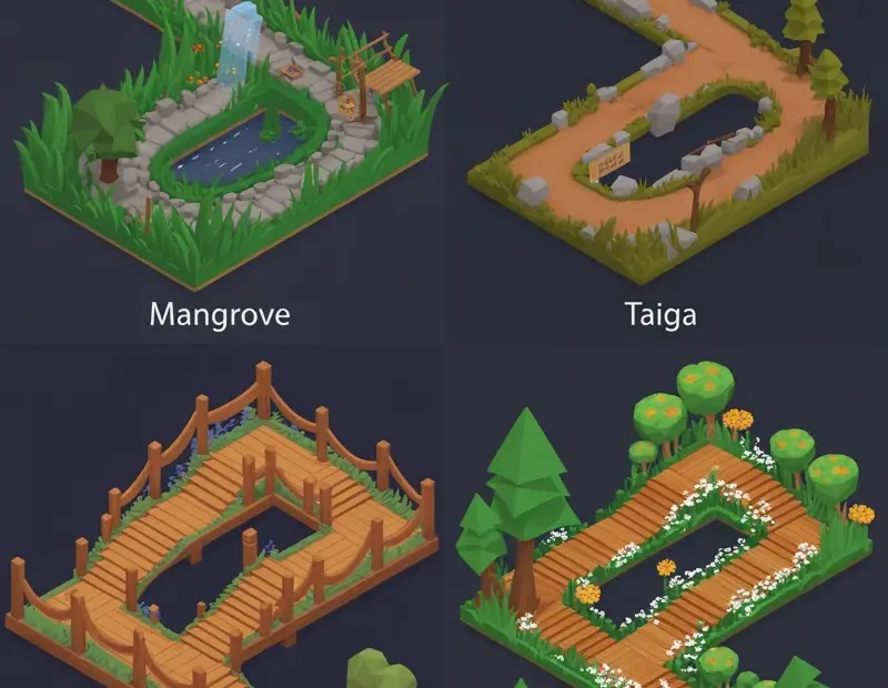 Forest Garden Path Layouts | Isometric Map Design for Woodland Pathways