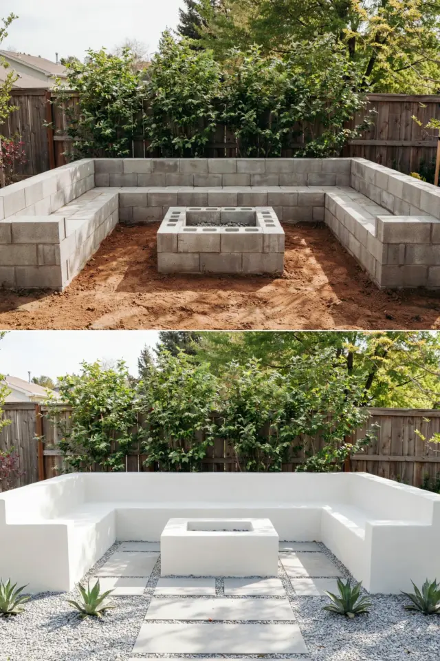 DIY Cinder Block Seating Area with Fire Pit | Budget Backyard Lounge | Weekend Project