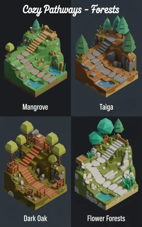 Forest Garden Path Designs from Isometric Game Maps | 4 Layouts for Spring