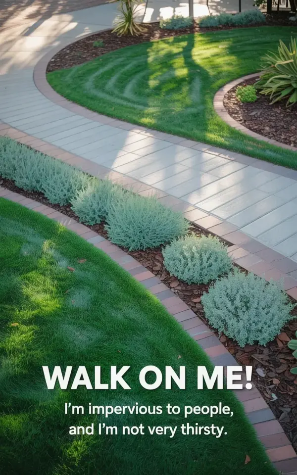 Garden Path Ideas on a Budget | Curved Concrete Walkway with Russian Sage