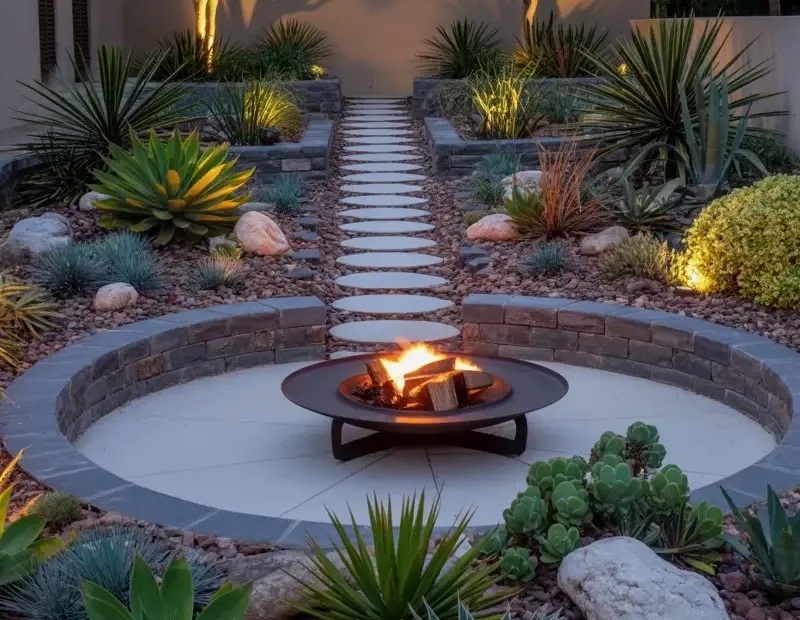 Nighttime Garden on a Budget: Fire Pit & Agave Landscaping